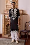 Buy_Ankit V Kapoor_Black Silk Chanderi Embroidered Mirror Juna Work Kurta And Salwar Set_at_Aza_Fashions