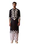 Ankit V Kapoor_Black Silk Chanderi Embroidered Mirror Juna Work Kurta And Salwar Set _Online_at_Aza_Fashions