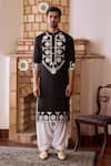 Shop_Ankit V Kapoor_Black Silk Chanderi Embroidered Mirror Juna Work Kurta And Salwar Set_Online_at_Aza_Fashions