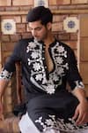 Ankit V Kapoor_Black Silk Chanderi Embroidered Mirror Juna Work Kurta And Salwar Set_Online