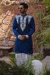 Ankit V Kapoor_Blue Viscose Silk Linen Embroidered Thread Kapurthala Kurta And Salwar Set_Online_at_Aza_Fashions