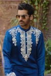 Buy_Ankit V Kapoor_Blue Viscose Silk Linen Embroidered Thread Kapurthala Kurta And Salwar Set_Online_at_Aza_Fashions