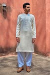 Ankit V Kapoor_Ivory Viscose Silk Linen Embroidered Roopangarh Paisley Kurta And Salwar Set_Online_at_Aza_Fashions