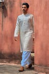 Buy_Ankit V Kapoor_Ivory Viscose Silk Linen Embroidered Roopangarh Paisley Kurta And Salwar Set_Online_at_Aza_Fashions