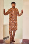Buy_Ankit V Kapoor_Yellow Bemberg Cotton Silk Printed Mughal Ujjayanta Kurta And Churidar Set_at_Aza_Fashions