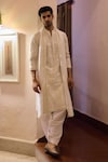 Buy_Ankit V Kapoor_Ivory Viscose Cotton Silk Embroidered Thread Umaid Kurta Salwar Set _at_Aza_Fashions