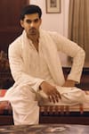 Ankit V Kapoor_Ivory Viscose Cotton Silk Embroidered Thread Umaid Kurta Salwar Set_Online_at_Aza_Fashions