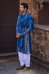 Buy_Ankit V Kapoor_Blue Viscose Cotton Silk Embroidered Mirror Umaid Kurta Salwar Set_at_Aza_Fashions