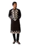 Buy_Ankit V Kapoor_Black Viscose Silk Linen Embroidered Mirror Juna Kurta And Churidar Set_Online_at_Aza_Fashions