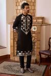 Shop_Ankit V Kapoor_Black Viscose Silk Linen Embroidered Mirror Juna Kurta And Churidar Set_Online_at_Aza_Fashions