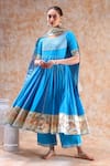 Buy_POMCHA JAIPUR_Blue Anarkali And Pant Cotton Embellished Gota Round Set _at_Aza_Fashions