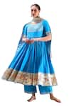 Buy_POMCHA JAIPUR_Blue Anarkali And Pant Cotton Embellished Gota Round Set _Online_at_Aza_Fashions