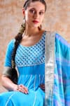 POMCHA JAIPUR_Blue Anarkali And Pant Cotton Embellished Gota Round Set _at_Aza_Fashions