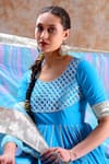 Buy_POMCHA JAIPUR_Blue Anarkali And Pant Cotton Embellished Gota Round Set 