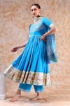 Shop_POMCHA JAIPUR_Blue Anarkali And Pant Cotton Embellished Gota Round Set 