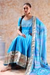 POMCHA JAIPUR_Blue Anarkali And Pant Cotton Embellished Gota Round Set _Online