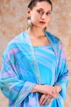 POMCHA JAIPUR_Blue Organza Printed Marble Square Neck Kurta Sharara Set _at_Aza_Fashions