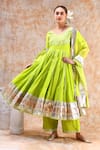 Buy_POMCHA JAIPUR_Green Anarkali And Pant Cotton Embellished Gota Round Work Set _at_Aza_Fashions