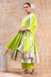 Buy_POMCHA JAIPUR_Green Anarkali And Pant Cotton Embellished Gota Round Work Set _Online_at_Aza_Fashions