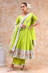 Shop_POMCHA JAIPUR_Green Anarkali And Pant Cotton Embellished Gota Round Work Set _Online_at_Aza_Fashions