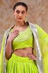 POMCHA JAIPUR_Green Lehenga And Blouse Cotton Embellished Gota Round Set_Online_at_Aza_Fashions