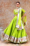 Buy_POMCHA JAIPUR_Green Lehenga And Blouse Cotton Embellished Gota Round Set_Online_at_Aza_Fashions