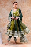 POMCHA JAIPUR_Green Organza Embellished Gota V Neck Anarkali Pant Set_at_Aza_Fashions