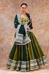 Buy_POMCHA JAIPUR_Green Organza Embellished Gota Sweetheart Neck Stripe Lehenga Set _at_Aza_Fashions