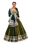 Buy_POMCHA JAIPUR_Green Organza Embellished Gota Sweetheart Neck Stripe Lehenga Set _Online_at_Aza_Fashions