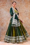 Shop_POMCHA JAIPUR_Green Organza Embellished Gota Sweetheart Neck Stripe Lehenga Set 