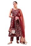 Shop_POMCHA JAIPUR_Maroon Anarkali And Pant Cotton Printed Floral Square Neck Set_Online_at_Aza_Fashions