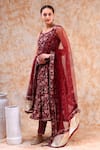 Shop_POMCHA JAIPUR_Maroon Anarkali And Pant Cotton Printed Floral Square Neck Set