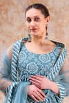 Shop_POMCHA JAIPUR_Blue Anarkali And Pant Cotton Printed Bandhej Round Neck Set_Online_at_Aza_Fashions