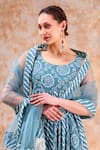 POMCHA JAIPUR_Blue Anarkali And Pant Cotton Printed Bandhej Round Neck Set_at_Aza_Fashions