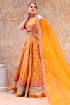 Shop_POMCHA JAIPUR_Yellow Blouse And Lehenga Cotton Printed Bouquet Sweetheart Neck Set _at_Aza_Fashions