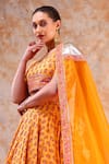 POMCHA JAIPUR_Yellow Blouse And Lehenga Cotton Printed Bouquet Sweetheart Neck Set _Online_at_Aza_Fashions