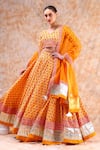 Buy_POMCHA JAIPUR_Yellow Blouse And Lehenga Cotton Printed Bouquet Sweetheart Neck Set _Online_at_Aza_Fashions