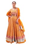 POMCHA JAIPUR_Yellow Blouse And Lehenga Cotton Printed Bouquet Sweetheart Neck Set _at_Aza_Fashions