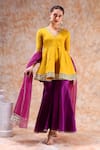 Buy_POMCHA JAIPUR_Yellow Blouse And Sharara Cotton Embellished Gota Lace V Neckline Anarkali Set _at_Aza_Fashions