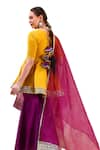 POMCHA JAIPUR_Yellow Blouse And Sharara Cotton Embellished Gota Lace V Neckline Anarkali Set _Online_at_Aza_Fashions