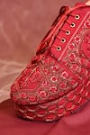 Shop_AROUND ALWAYS_Red Zari Beeba Embroidered Sneakers_Online_at_Aza_Fashions