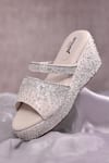 Shop_AROUND ALWAYS_Ivory Bead Evelyn Shimmer Sequin Embroidered Wedges _at_Aza_Fashions