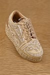 Shop_AROUND ALWAYS_Ivory Bead Madhuban Sequin Embroidered Sneakers _at_Aza_Fashions