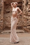 Buy_Kashmiraa_Beige Net Embroidered Sequin Halter Neck Mermaid Skirt With Blouse_at_Aza_Fashions