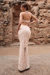 Shop_Kashmiraa_Beige Net Embroidered Sequin Halter Neck Mermaid Skirt With Blouse_at_Aza_Fashions