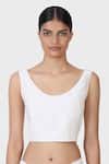 Buy_LAITE_White 70% Cotton Solid Round Sleeveless Saree Blouse _at_Aza_Fashions