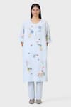 Buy_LAITE_Blue 70% Cotton Embroidered Thread Round Pear Garden Kurta With Pant  _at_Aza_Fashions