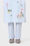 LAITE_Blue 70% Cotton Embroidered Thread Round Pear Garden Kurta With Pant  _Online_at_Aza_Fashions