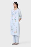 Buy_LAITE_Blue 70% Cotton Embroidered Thread Round Pear Garden Kurta With Pant  _Online_at_Aza_Fashions