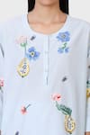 Shop_LAITE_Blue 70% Cotton Embroidered Pear Garden Floral Short Kurta With Pant  _Online_at_Aza_Fashions